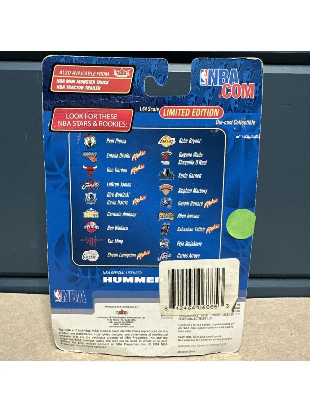 NBA Fleer Ultra Emeka Okafor Charlotte Bobcats Hummer H2 1:64 Die-Cast Card 2004
